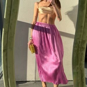 VINCE Rose Pink Pleated Column Skirt Lightweight Resort Wear Boho Chic Large